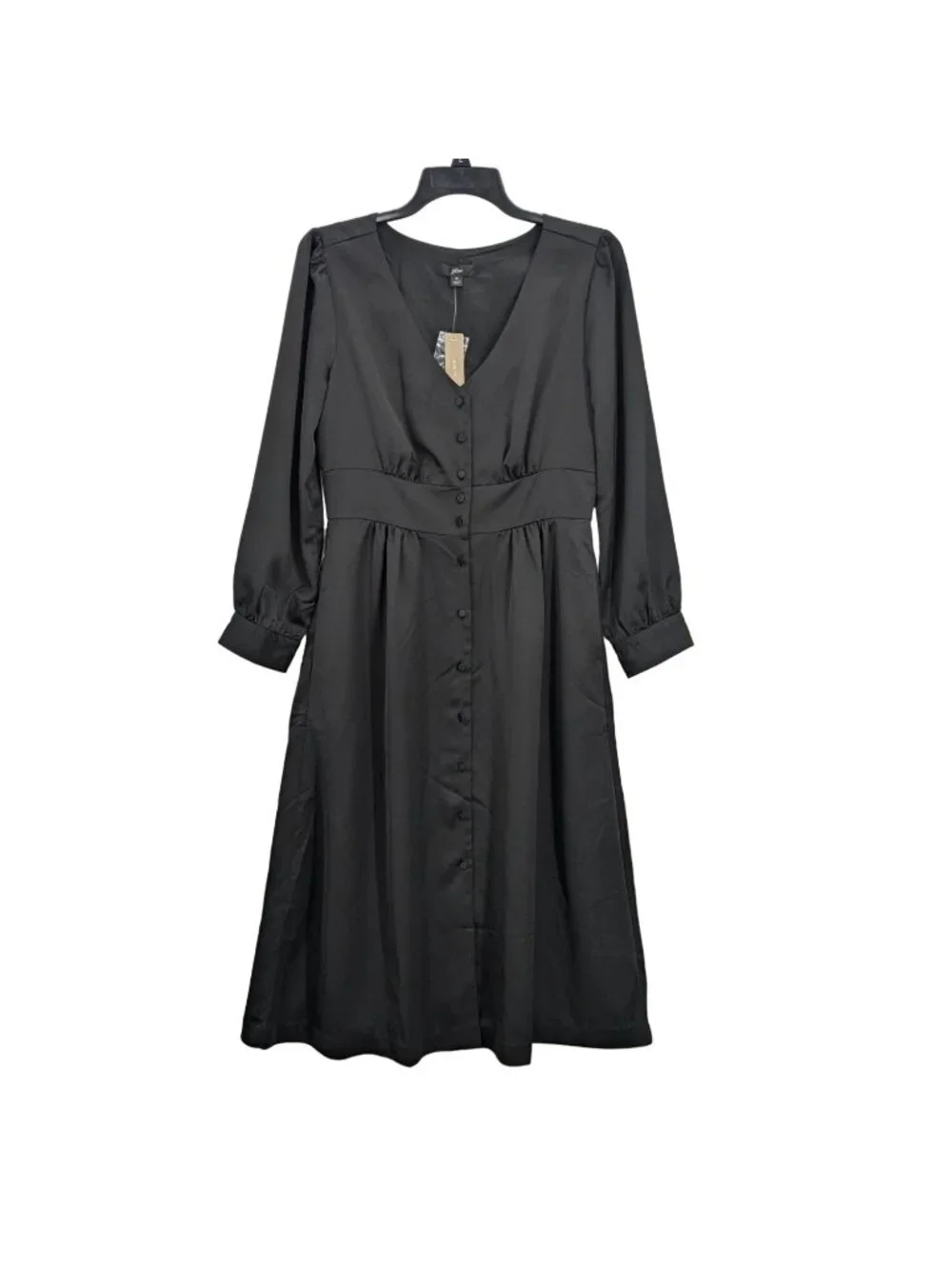 J Crew Satin Button Front Midi Dress Corpcore Old Money Long Puff Sleeve Size 6
